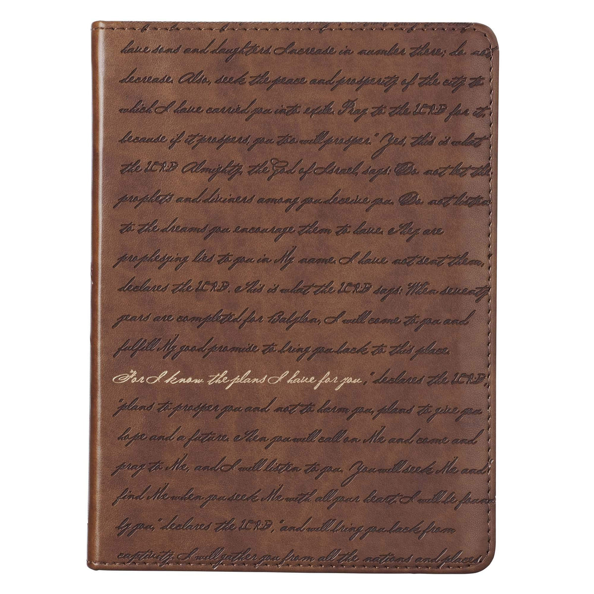 Christian Art Gifts Brown Faux Leather Journal For I Know the Plans Jeremiah 29:11 Bible Verse Handy-sized Flexcover Inspirational Notebook w/Ribbon 240 Lined Pages, Gilt Edges, 5.5 x 7 Inches