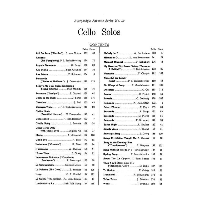 Cello Solos: Everybody's Favorite Series, Volume 40 — back cover