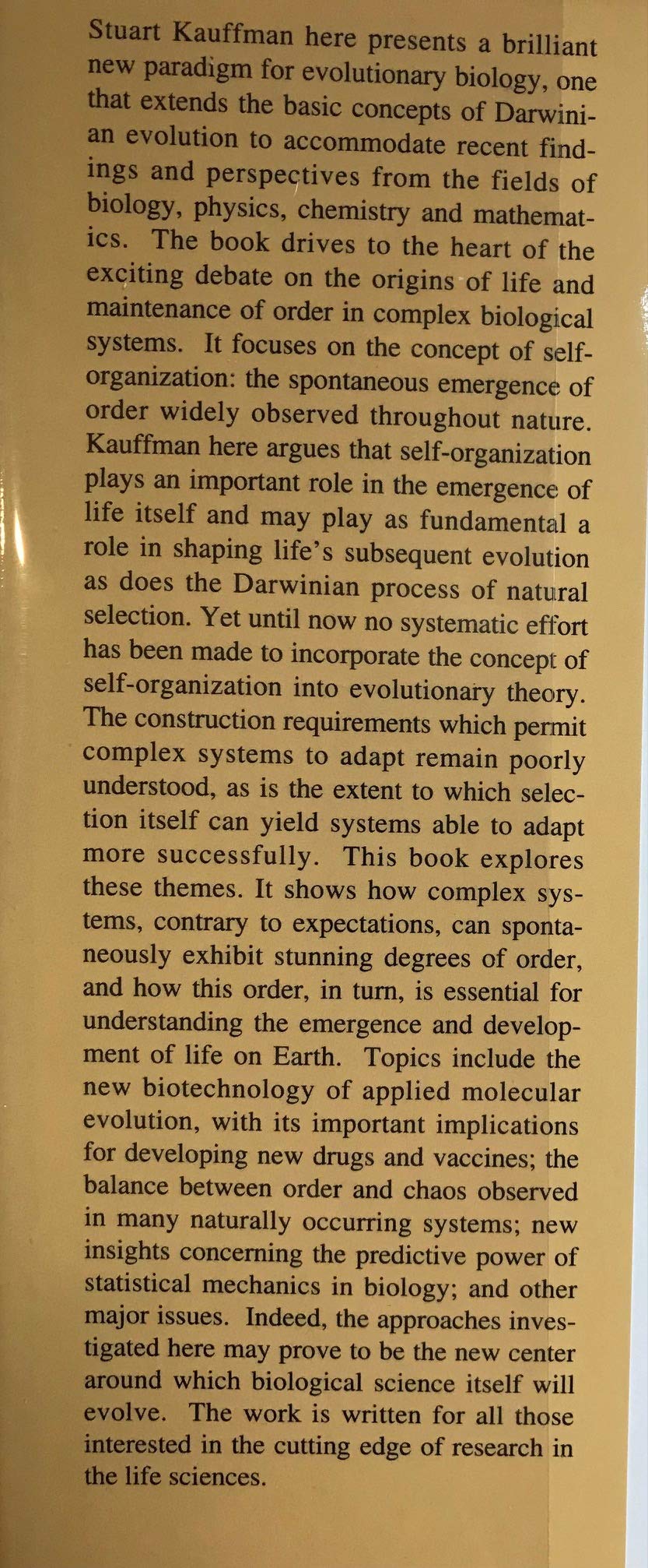 The Origins of Order: Self-Organization and Selection in Evo