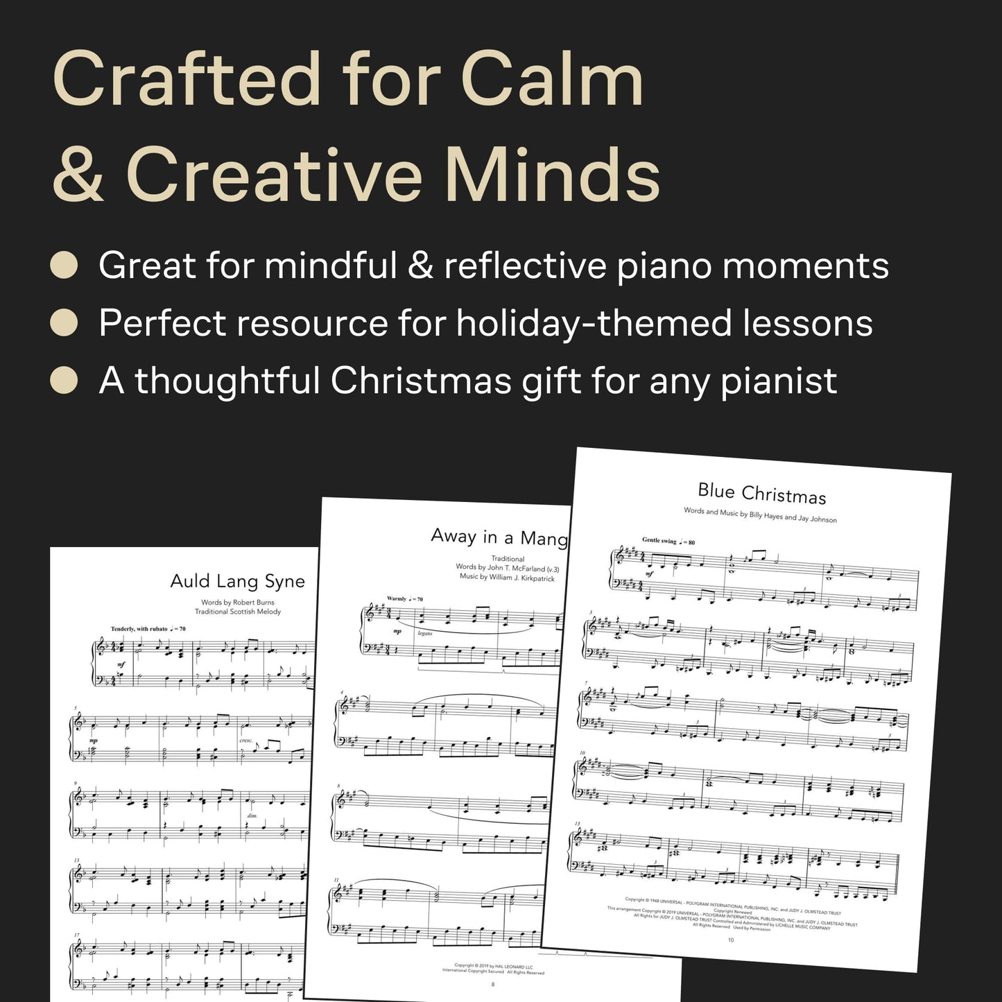 Peaceful Christmas Piano Solos Piano Sheet Music with 30 Holiday Favorites Relaxing Christmas Songbook for Intermediate Players Winter Piano Music for Students, Teachers, Seasonal Performance