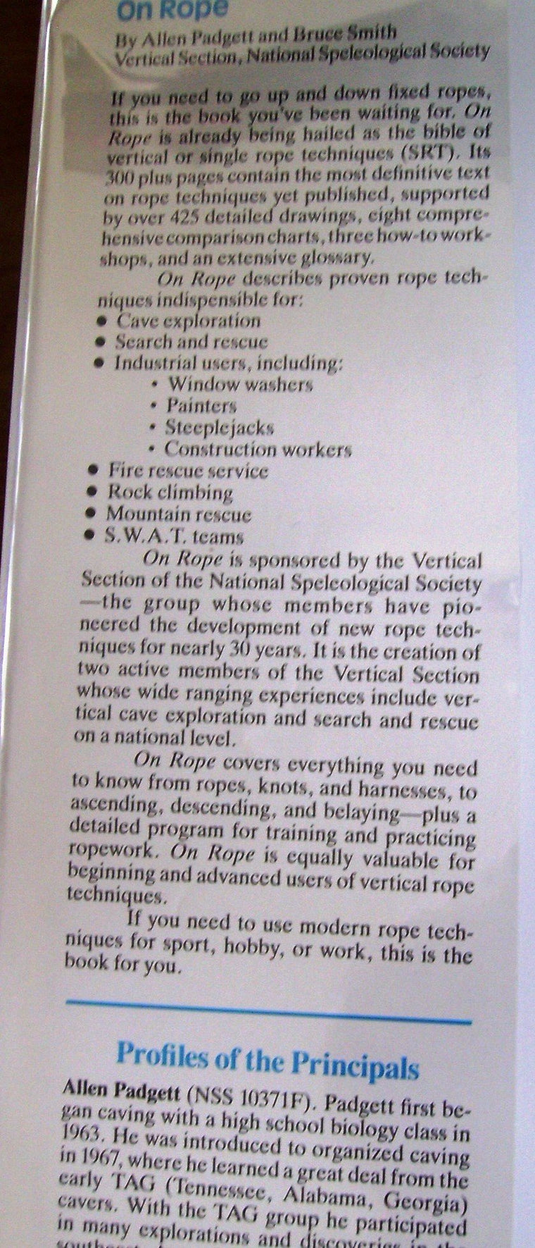 On Rope — back cover