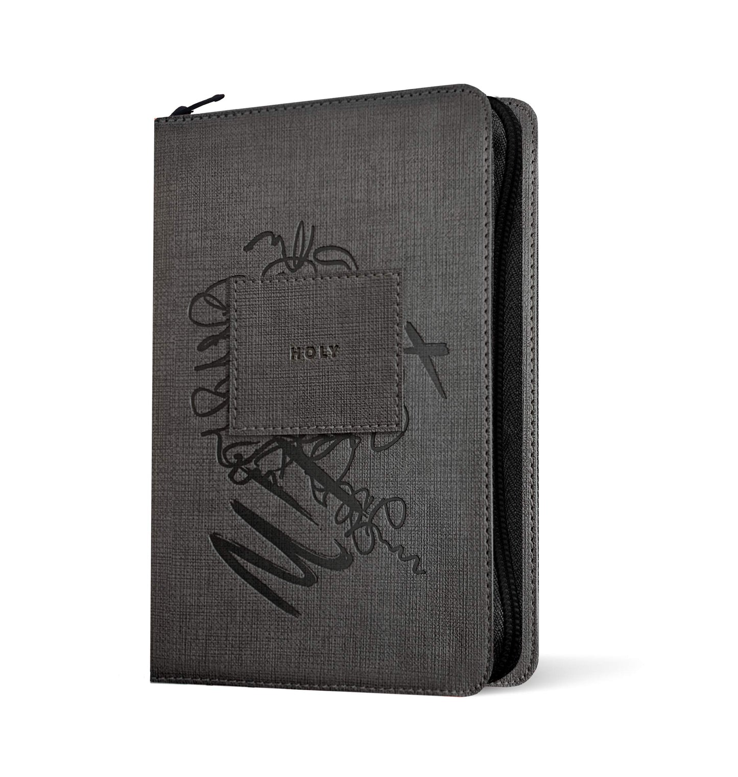 NLT Compact Zipper Bible, Filament Enabled (LeatherLike, Charcoal Patch, Red Letter)