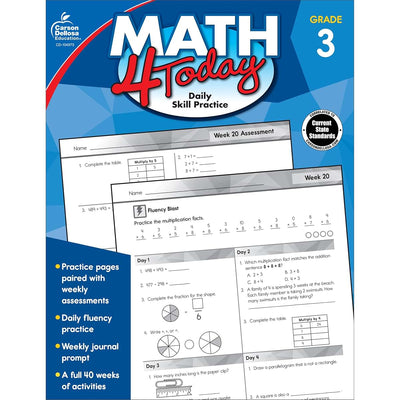 Carson Dellosa Math 4 Today 3rd Grade Workbook, Multiplication, Division, Fractions, Telling Time, Money, and More, Classroom or Homeschool Curriculum