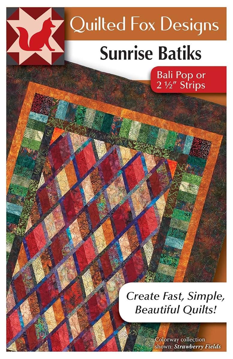Sunrise Batiks Quilt Pattern: Bali Pop or 2 1/2" Strips (Design Originals, Quilted Fox Designs) A Dazzling Jelly Roll Quilt with Diamond Pattern Sized 55" x 75"; Great for 2 1/2-inch Strip Collections