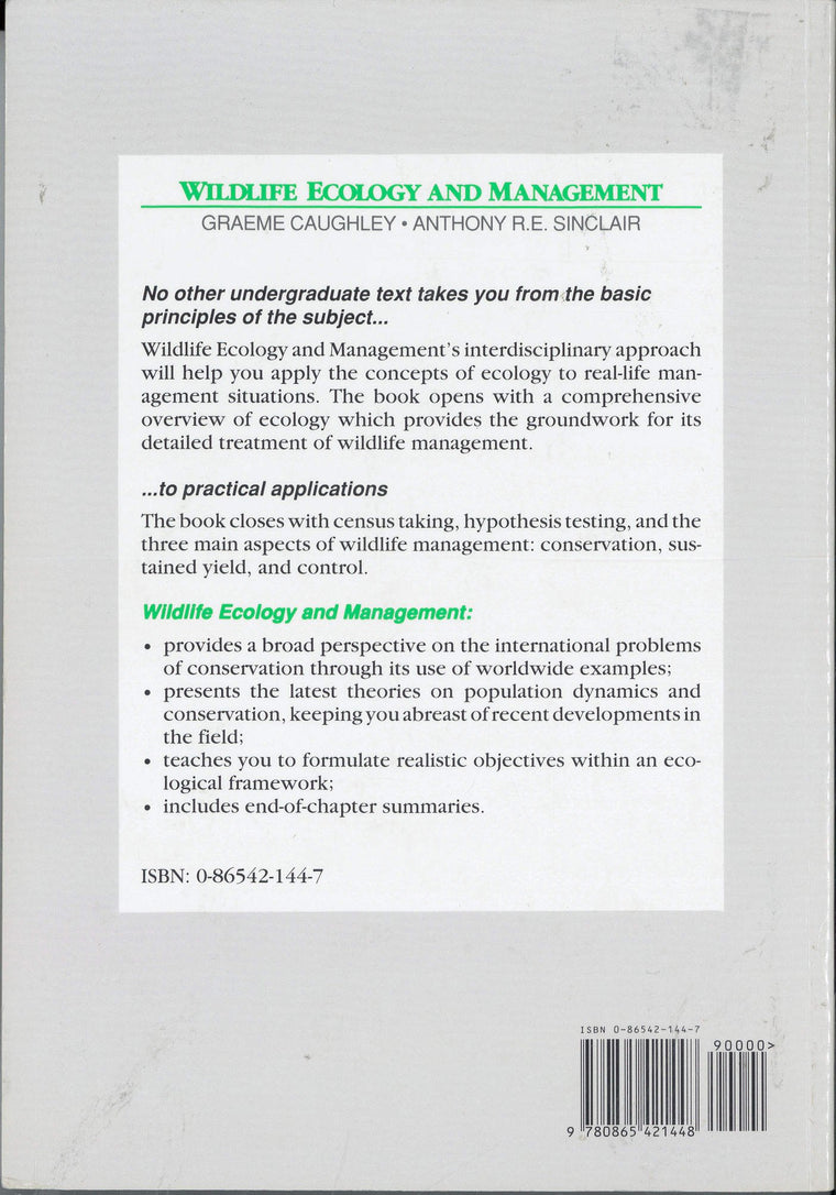 Wildlife Ecology and Management — back cover