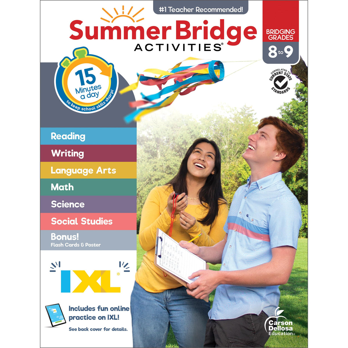 Summer Bridge Activities 8th to 9th Grade Workbooks All Subjects, Middle School Books With Math, Language Arts, Reading Comprehension, Science, Social Studies, Fitness, Flash Cards, and More