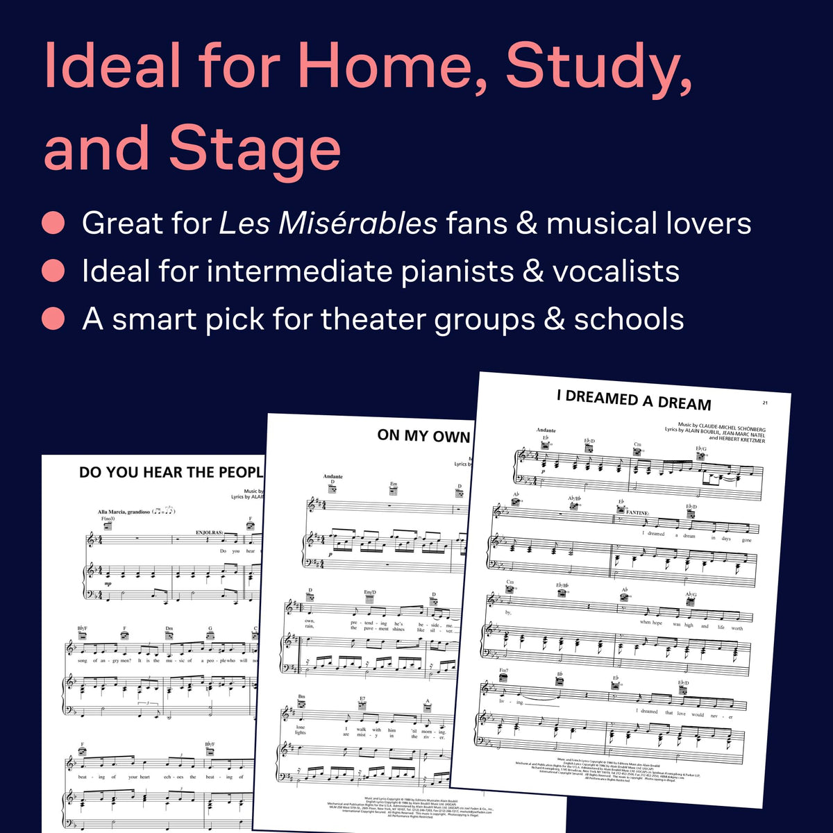 Les Misrables Vocal/Piano Selections Broadway Musical Sheet Music Book for Singers and Pianists Authentic Piano Vocal Arrangements Great for Practice, Auditions, and Performances