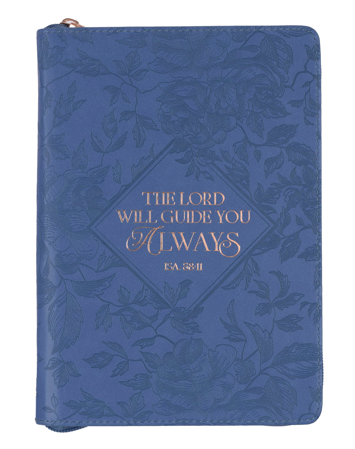 Christian Art Gifts Blue Vegan Leather Zipped Journal, Inspirational Womens Notebook The Lord Will Guide Scripture, Flexible Cover, 336 Ruled Pages, Ribbon Bookmark, Isa. 58:11 Bible Verse