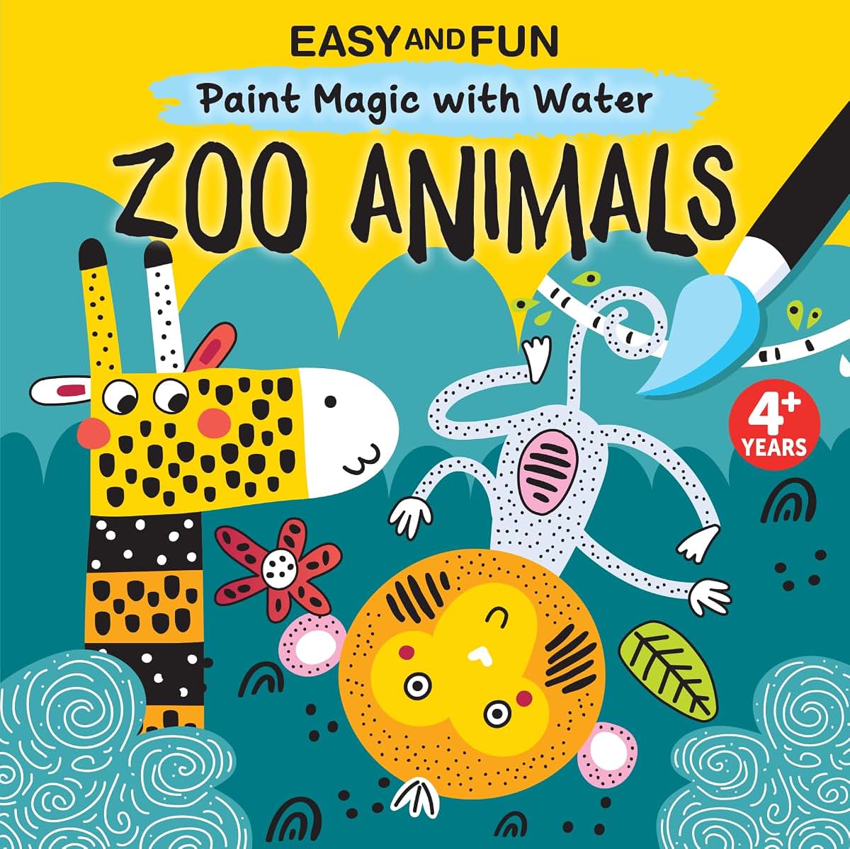 Easy and Fun Paint Magic with Water: Zoo Animals (Happy Fox Books) Paintbrush Included - Mess-Free Painting for Kids Ages 4-6 to Create a Giraffe, Lion, Elephant, Monkey, Zebra, and More