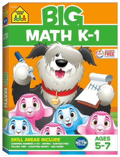 School Zone Big Math K-1 Workbook: 320 Pages, Kindergarten, 1st Grade, Numbers, Addition, Subtraction, Shapes, Patterns, Graphs, Time, Money, Ages 5-7 (Big Workbook)