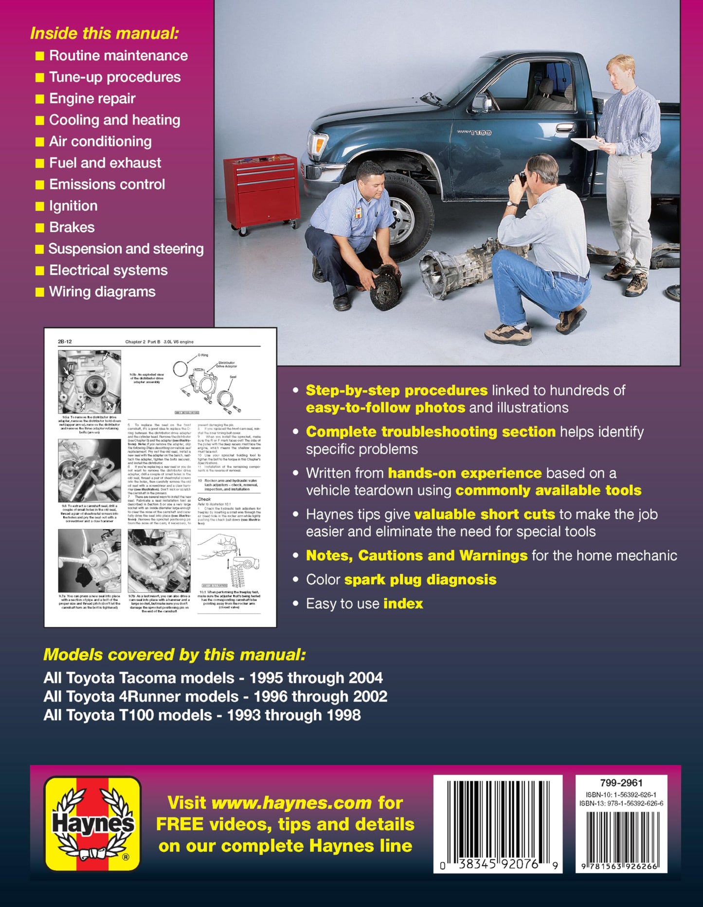 Toyota Tacoma (1995 thru 2002), 4Runner (1996 thru 2002) & T100 (1993 thru 1998) Haynes Repair Manual: All 2WD and 4WD Models