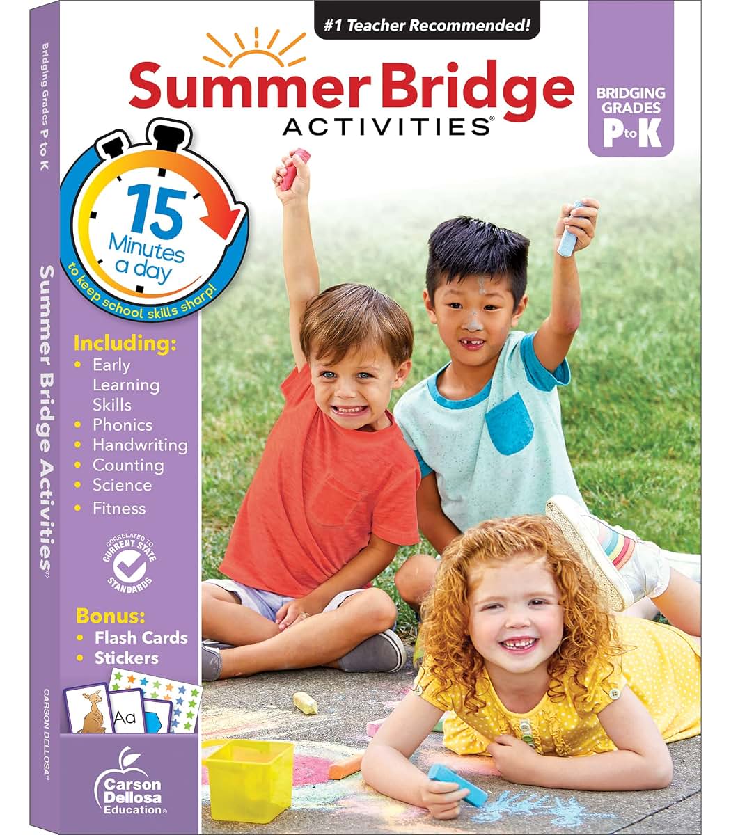 Summer Bridge Activities Preschool to Kindergarten Workbook, Activity Book Ages 4-6 With Math, Phonics, Handwriting Practice, Fitness, Flash Cards, Stickers, and More (Volume 1)