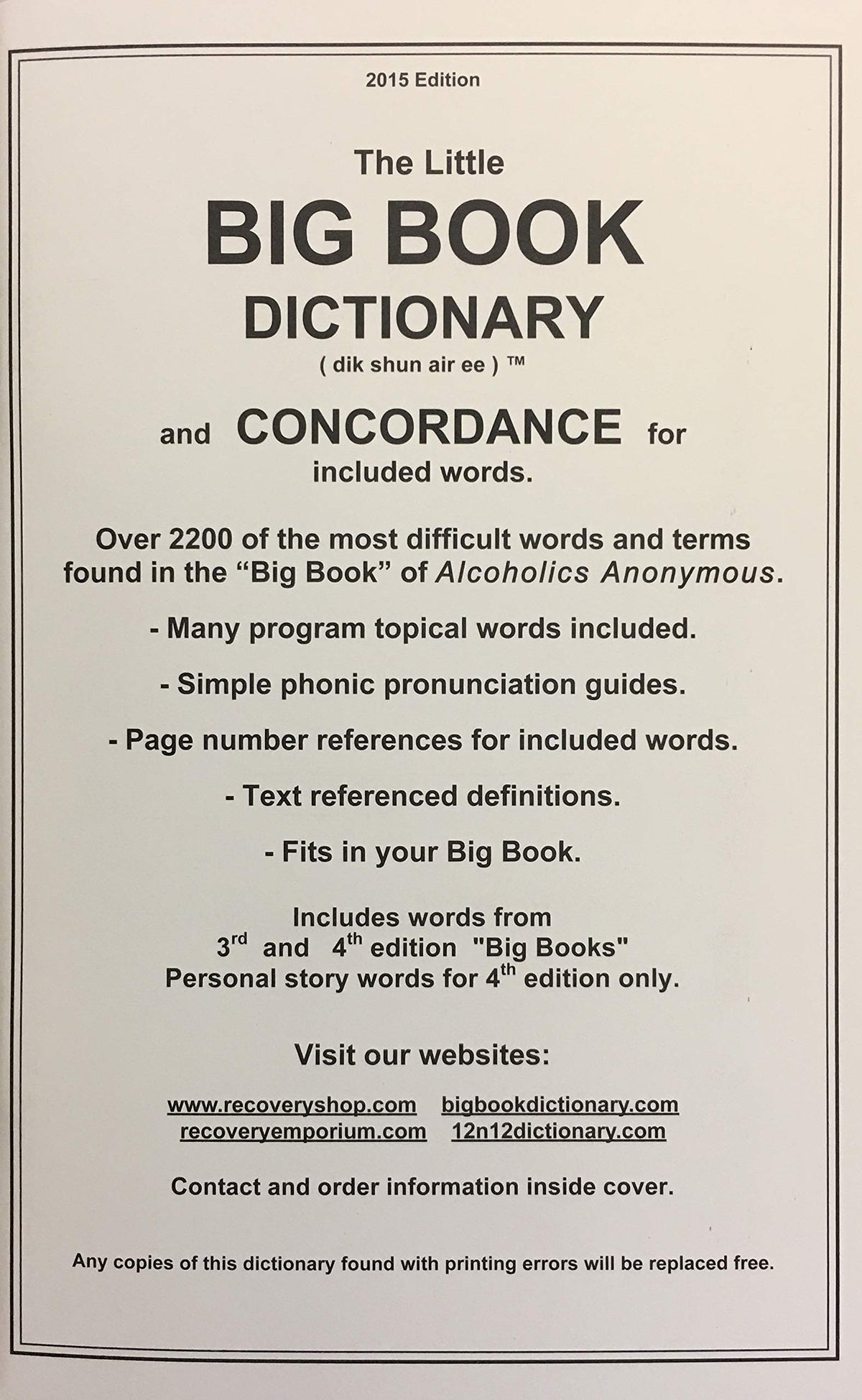 The Little BIG BOOK DICTIONARY and CONCORDANCE By Lyle P. Parkins 2015