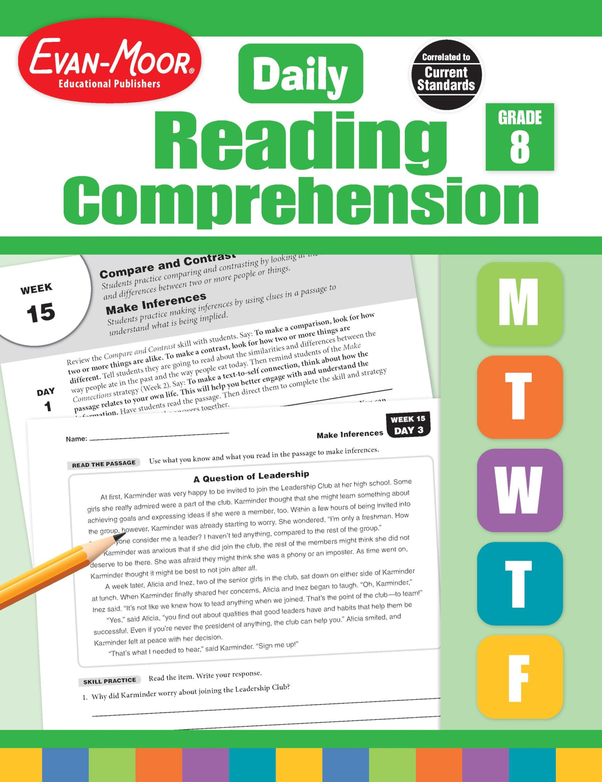 Evan-Moor Daily Reading Comprehension, Grade 8 - Homeschooling & Classroom Resource Workbook, Reproducible Worksheets, Teaching Edition, Fiction and Nonfiction, Lesson Plans, Test Prep