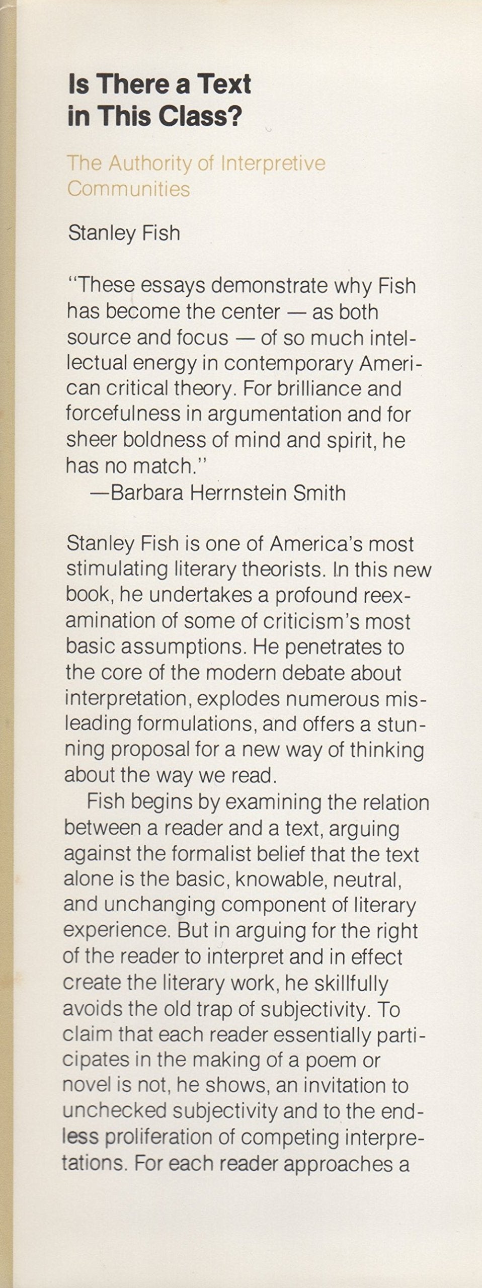 Is There a Text in this Class?: The Authority of Interpretiv