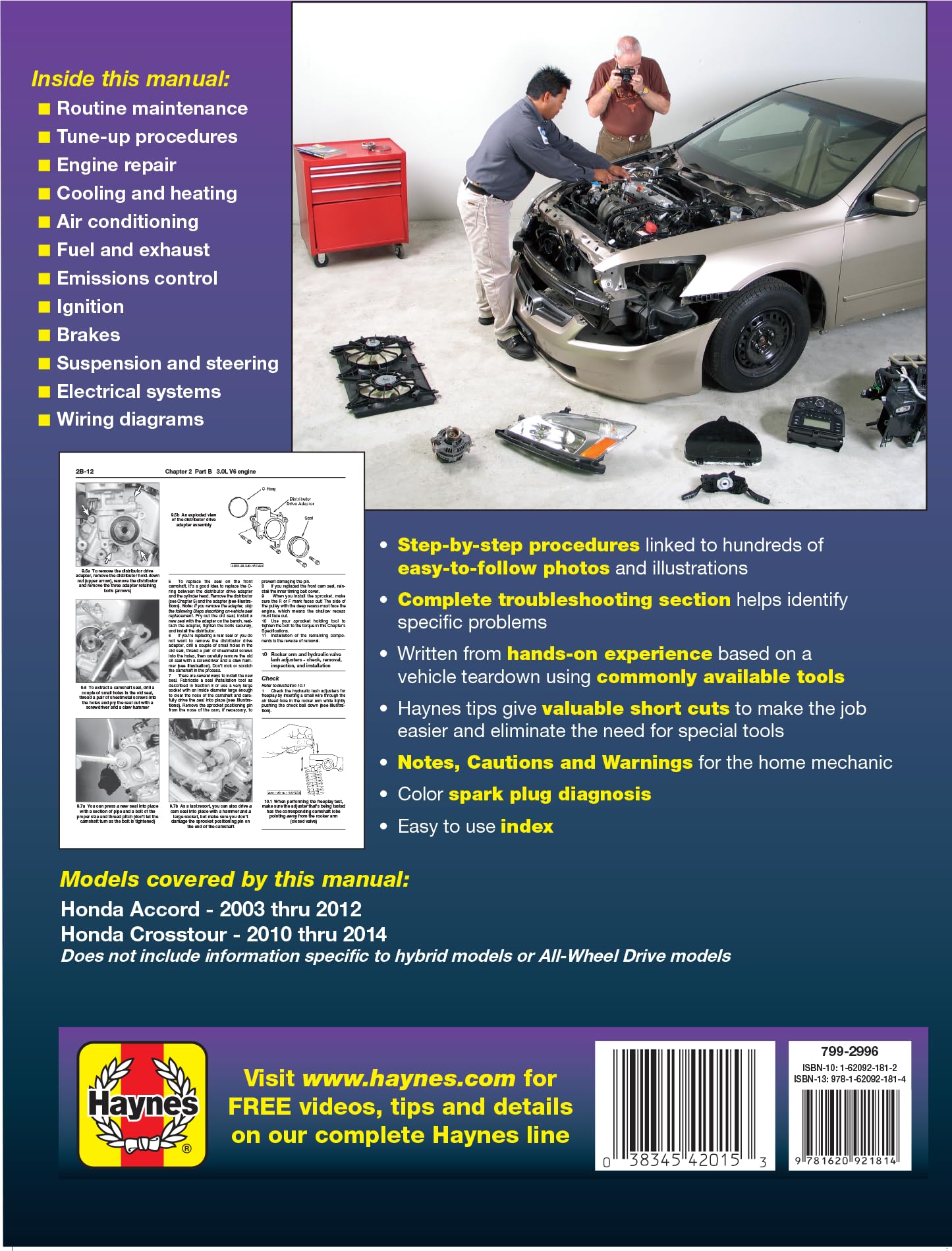 Honda Accord 2003 thru 2012 & Honda Crosstour 2010 thru 2014 Haynes Repair Manual