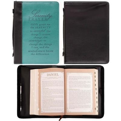 Christian Art Gifts Women's Fashion Bible Cover Serenity Prayer, Aqua/Black Faux Leather (Medium)