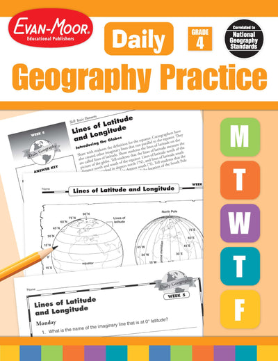 Evan-Moor Daily Geography Practice, Grade 4, Homeschooling and Classroom Resource Workbook, Reproducible Worksheets, Teaching Edition, USA, World, Continents, Oceans, Countries