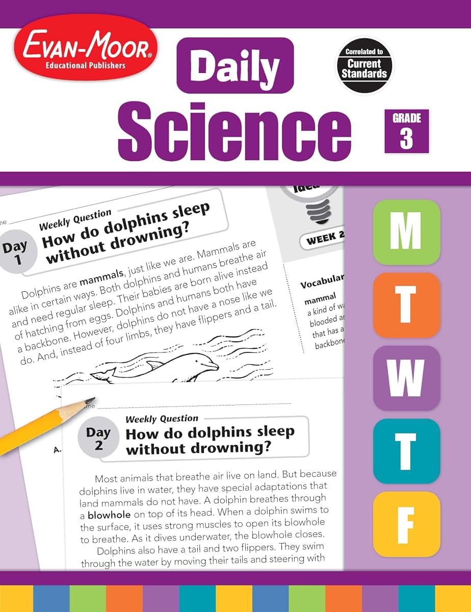 Evan-Moor Daily Science, Grade 3 Homeschooling and Classroom Resource Workbook, Printable Worksheets, Teaching Edition, Earth, Life, and Physical Science, Vocabulary, Test Prep, Hands-On Projects