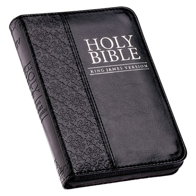 KJV Holy Bible, Mini Pocket Bible - Zippered Black Faux Leather Bible w/Ribbon Marker, King James Version