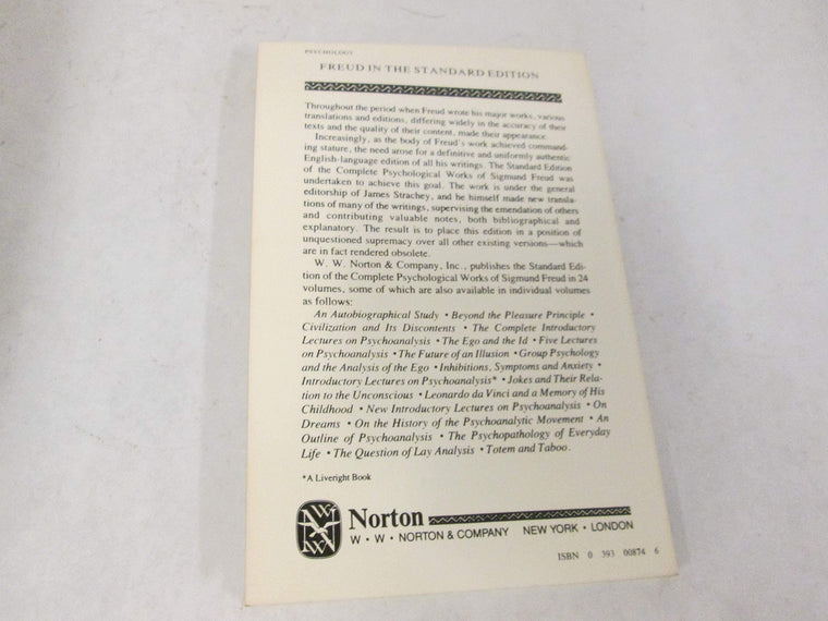 Inhibitions, Symptoms and Anxiety (Complete Psychological Works of Sigmund Freud) — back cover