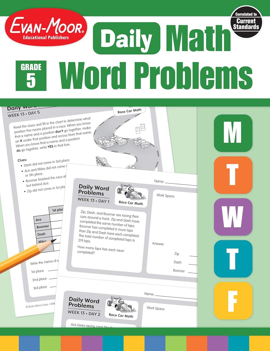 Evan-Moor Daily Word Problems, Grade 5, Homeschooling & Classroom Resource Workbook, Problem-Solving Real Life Math Skills, Reproducible Worksheet ... Fractions (Daily Word Problems Math)