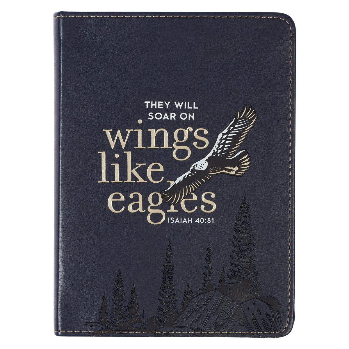 Christian Art Gifts Classic Handy-sized Journal Wings Like Eagles Isaiah 40:11 Bible Verse Inspirational Scripture Notebook w/Ribbon, Faux Leather Flexcover 240 Ruled Pages, Navy Blue