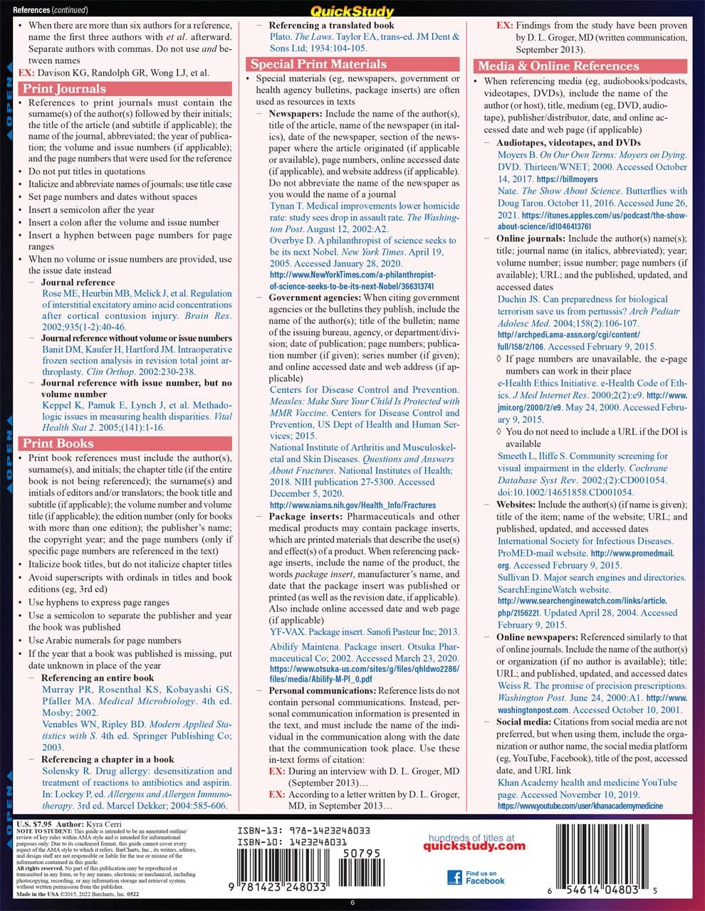 AMA Style Guide for Science & Medical Writing: QuickStudy Laminated Reference Guide