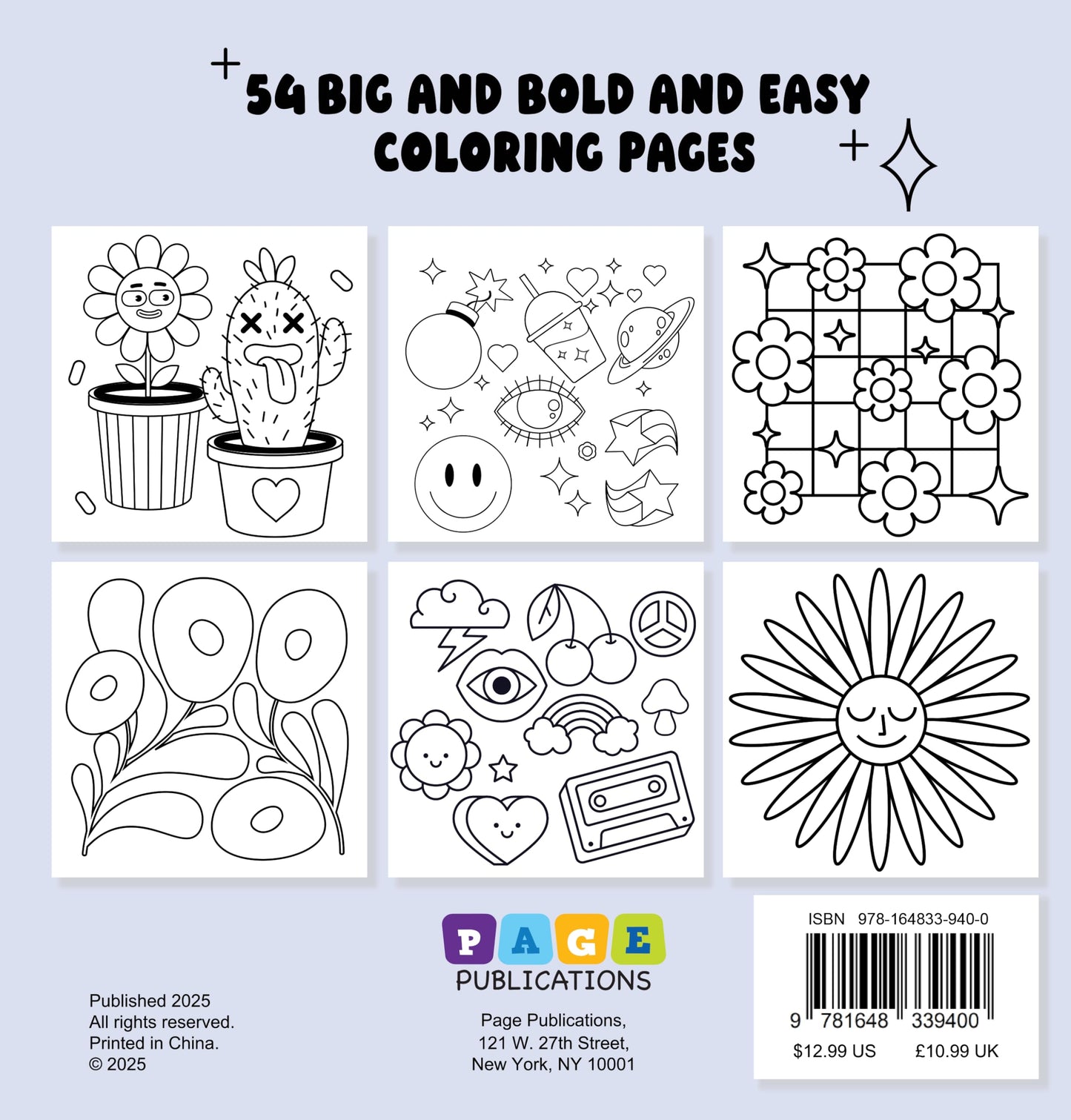 Trippy & Groovy Bold and Easy Coloring Book: Psychedelic Patterns, Retro Designs, Big Bold Lines & Simple Chill Pages for Relaxing Coloring
