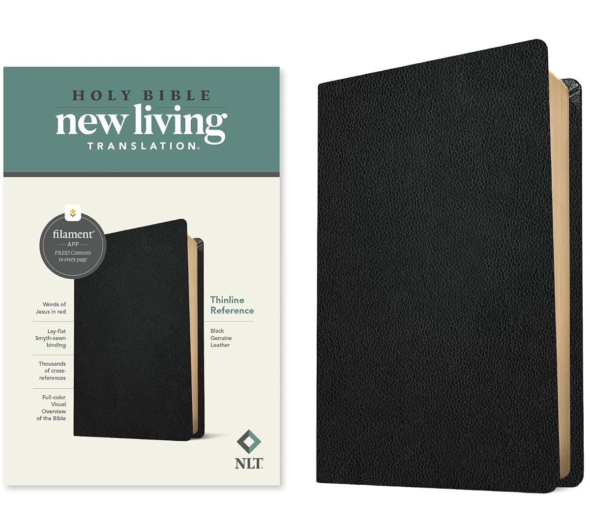 NLT Thinline Reference Bible, Filament Enabled (Genuine Leather, Black): Includes Free Access to the Filament Bible App Delivering Study Notes, Devotionals, Worship Music, and Video