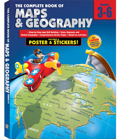 Carson Dellosa The Complete Book of Maps and Geography Workbook-Grades 3-6 Social Studies, State, Regional, Global Geography and Map Skills Activities (352 pgs)
