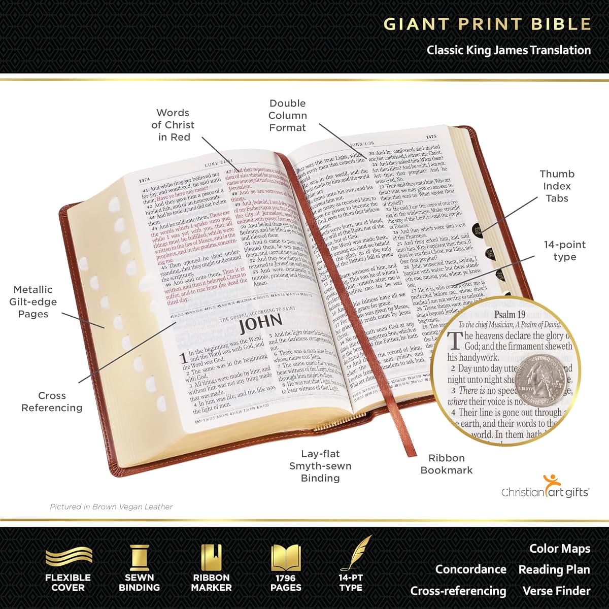KJV Holy Bible, Giant Print Standard Size Faux Leather Red L