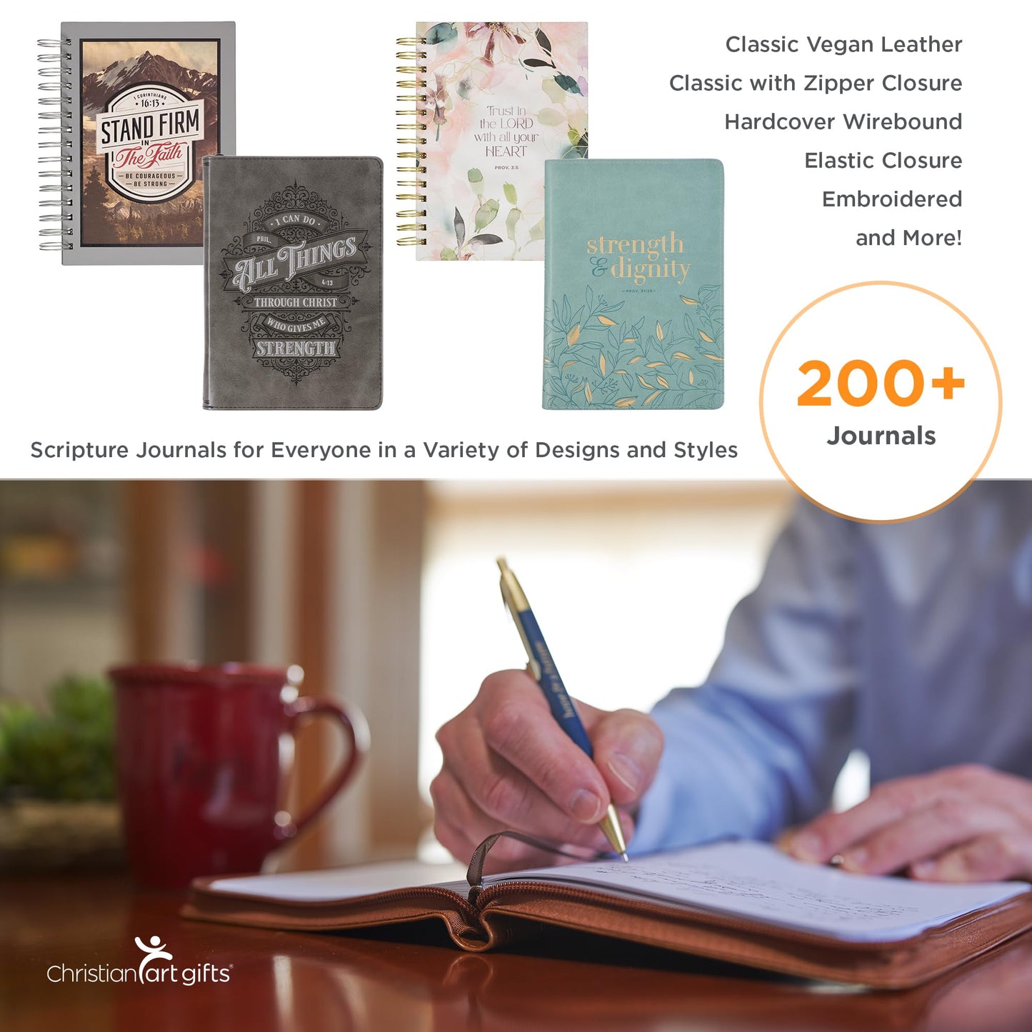 Classic Faux Leather Journal A Man's Heart Proverbs 16:9 Bible Verse Brown Inspirational Notebook, Lined Pages w/Scripture, Ribbon Marker, Zipper Closure