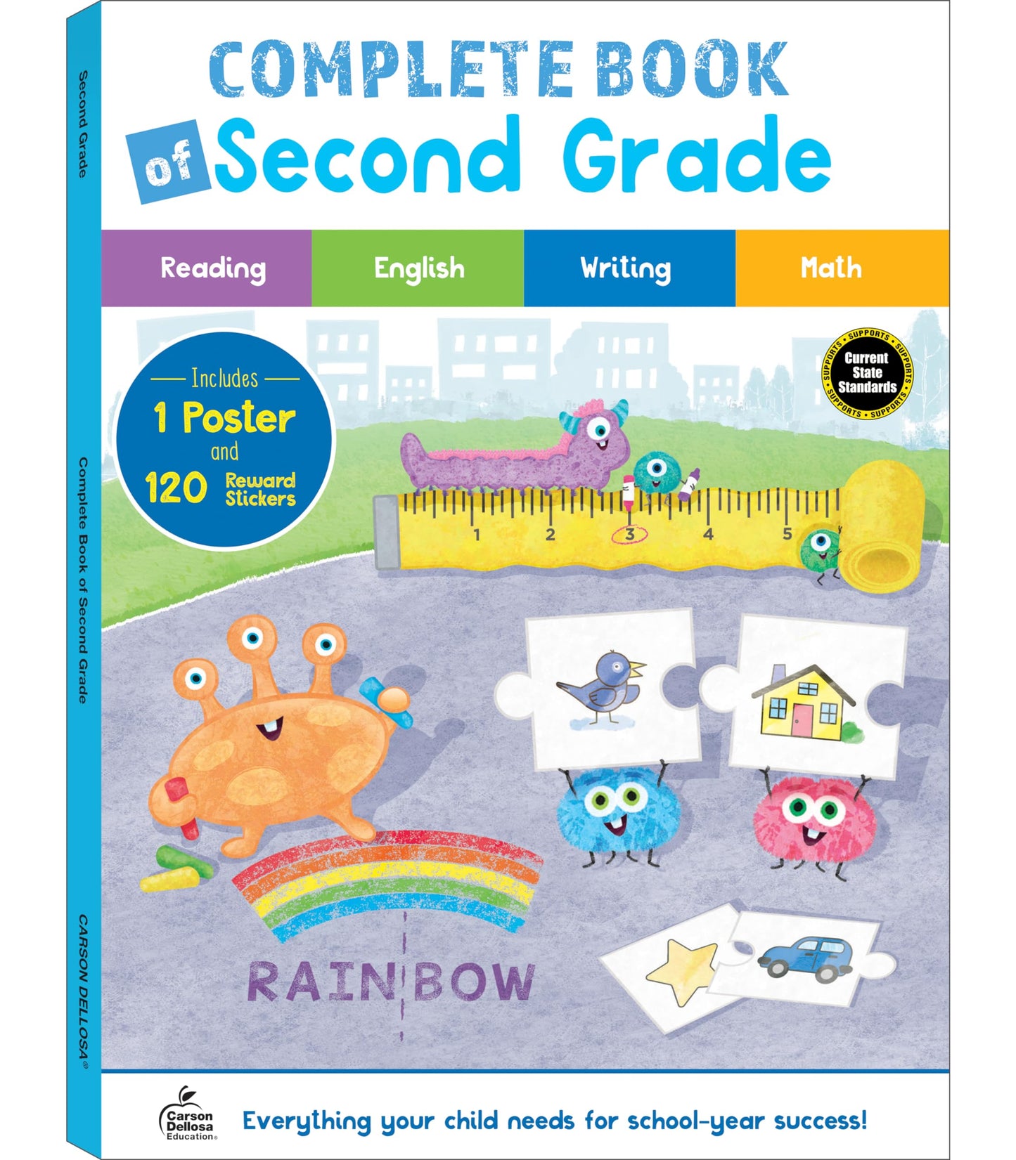 Carson Dellosa Complete Book of Second Grade Workbook, Parts of Speech, Grammar, Math, Reading Comprehension, and Writing Practice, Classroom or Homeschool Curriculum