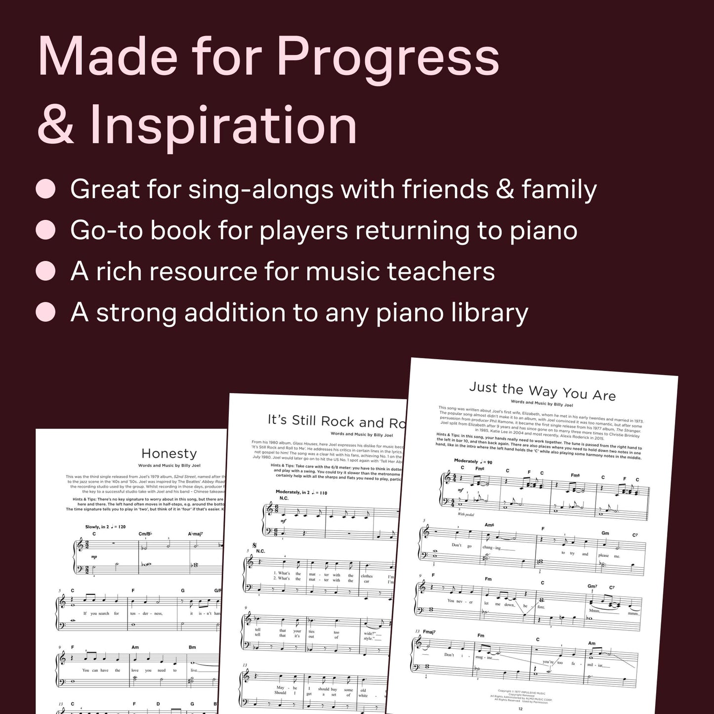 Really Easy Piano: Billy Joel 16 Hits in Easy-to-Play Arrangements for Piano Easy Piano Sheet Music Songbook with Lyrics, Background Notes and Performance Tips for Beginners Level