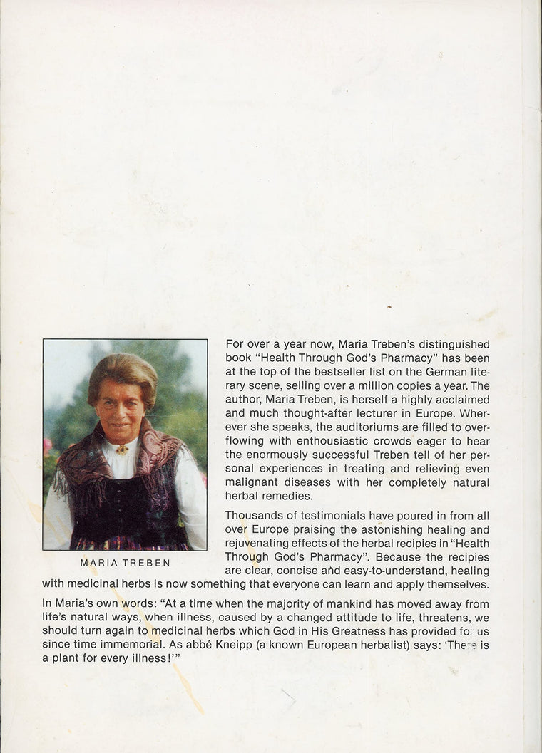 Health Through God's Pharmacy: Advice and Experiences With Medicinal Herbs — back cover