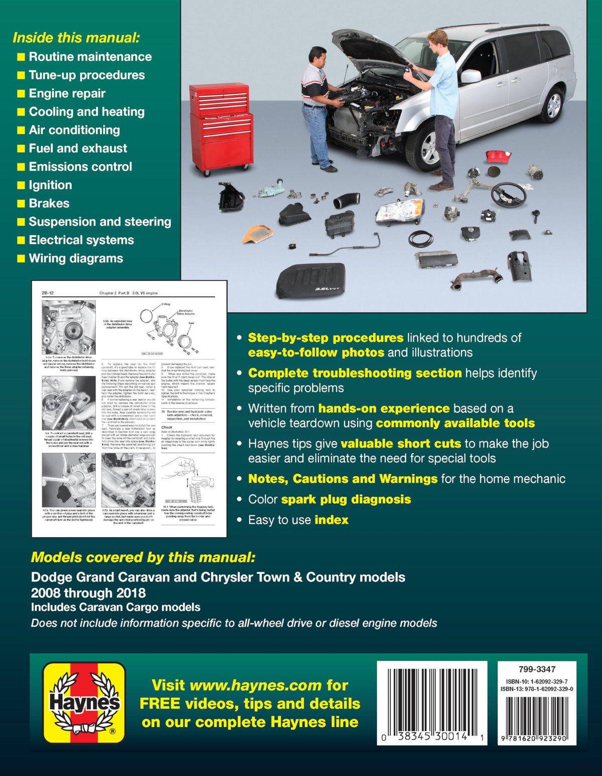 Dodge Grand Caravan & Chrysler Town & Country (08-18) (Including Caravan Cargo) Haynes Repair Manual (Does Not Include Information Specific to All-Wheel Drive or Diesel Engine Models)