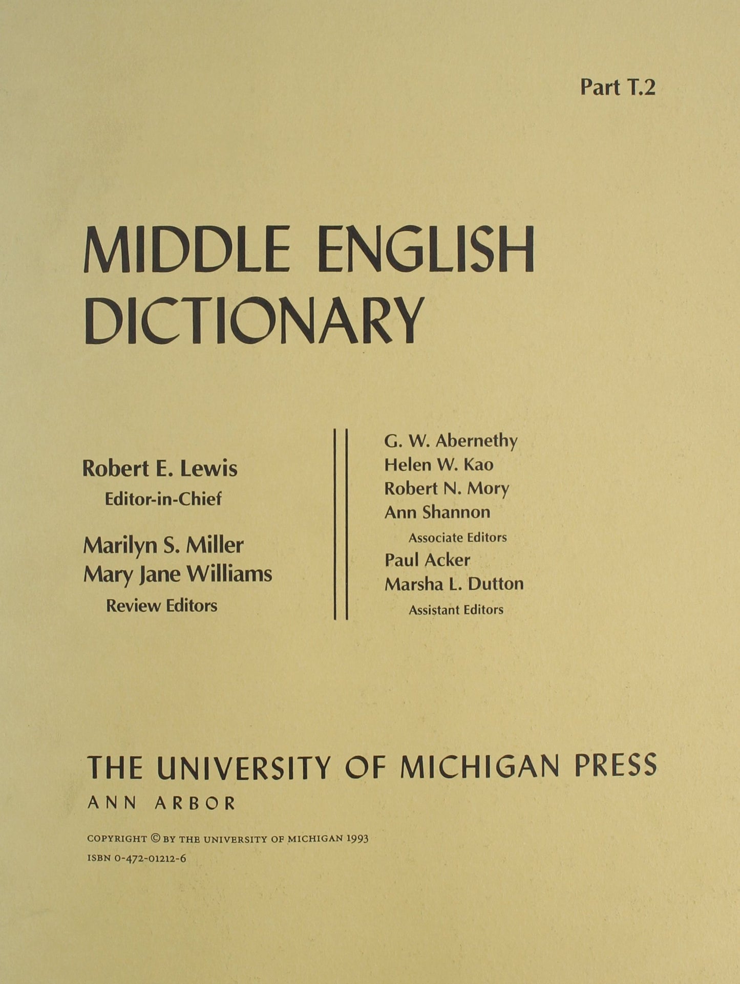 Middle English Dictionary (Volume T.2)