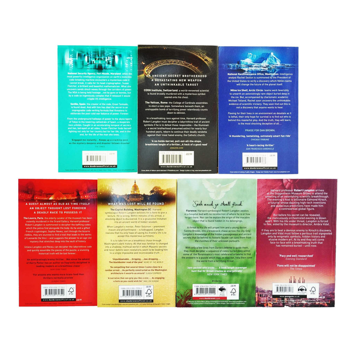 Robert Langdon Series Collection 7 Books Set By Dan Brown (Angels And Demons, The Da Vinci Code, The Lost Symbol, Inferno, Origin, Digital Fortress, Deception Point)