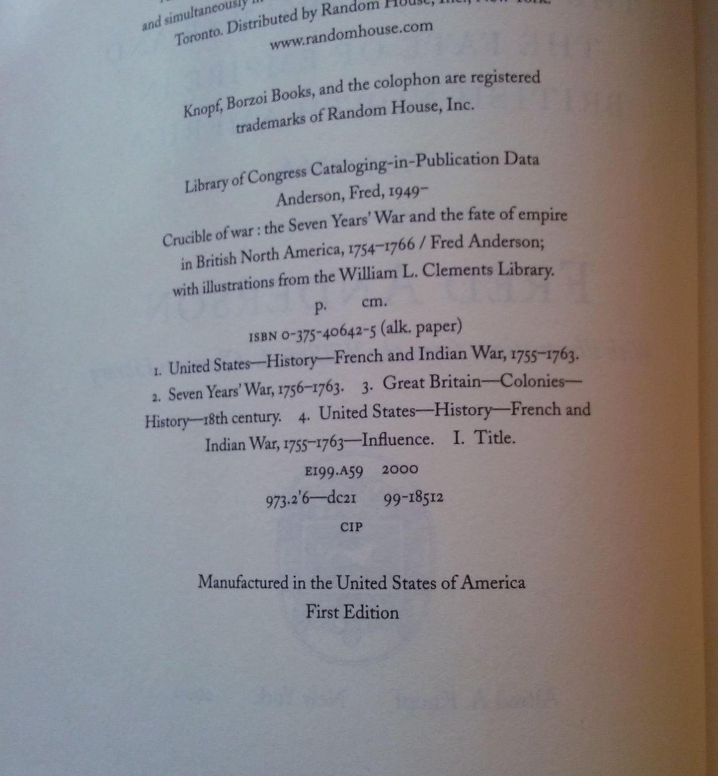 Crucible of War: The Seven Years' War and the Fate of Empire in British North America, 1754-1766