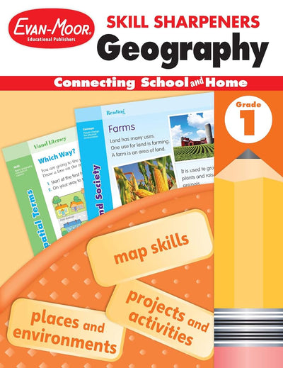Evan-Moor Skill Sharpeners: Geography, Grade 1 Activity Book - Supplemental At-Home Resource Geography Skills Workbook