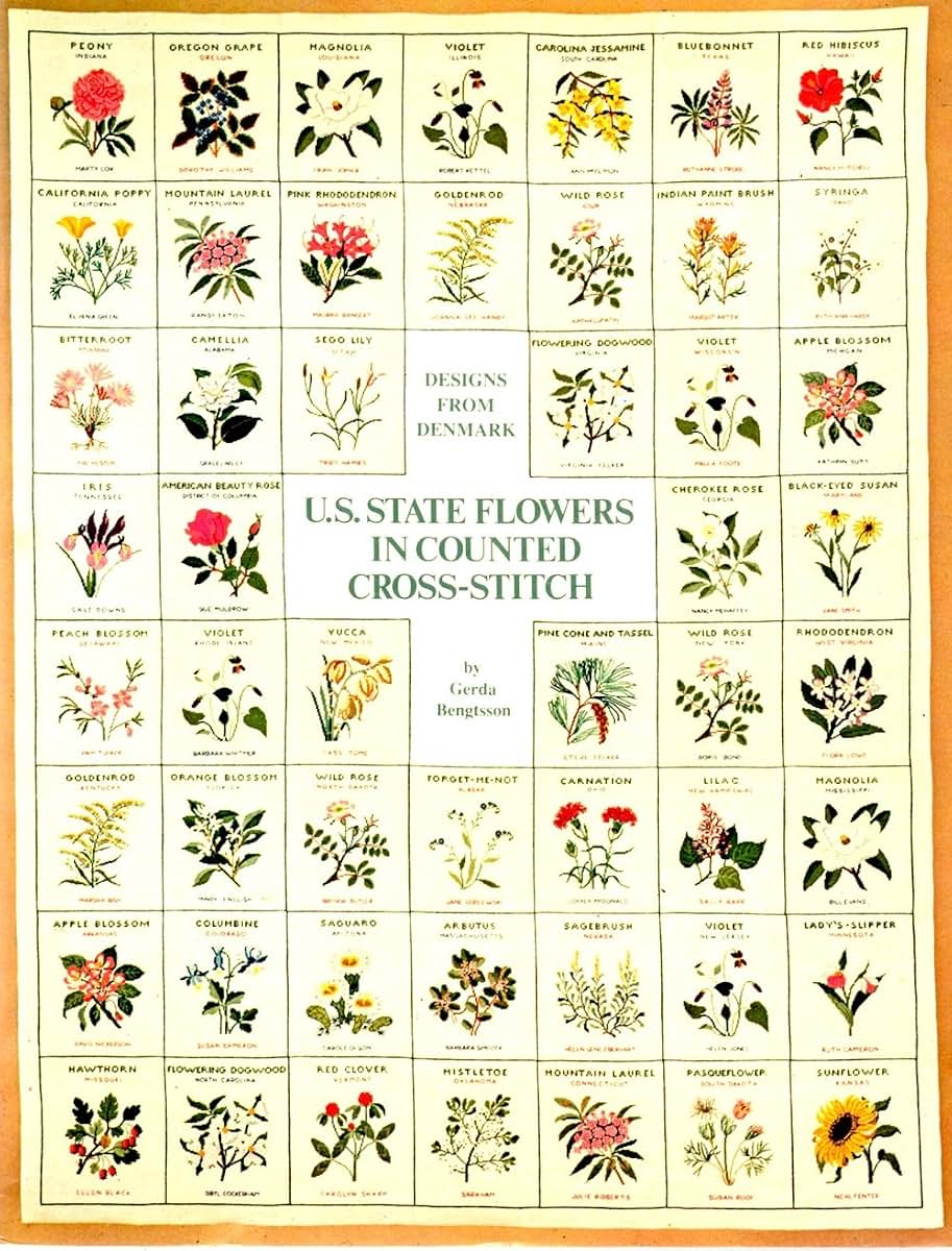 U. S. State Flowers in Counted Cross Stitch