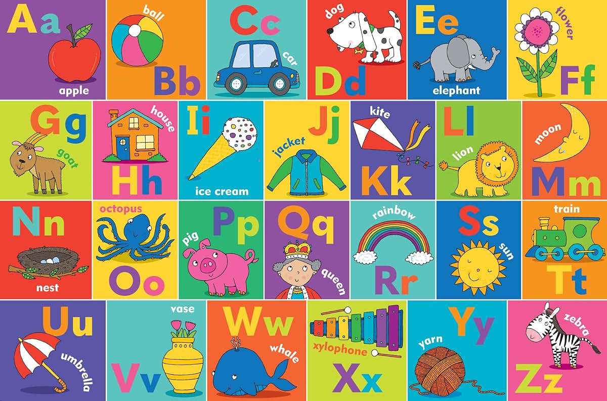 PETER PAUPER PRESS The Alphabet Jumbo Floor Puzzle - Fun and Educational Puzzle with Upper and Lowercase Letters, First Words and Pictures. (24 Pieces) (36 inches Wide x 24 inches high)
