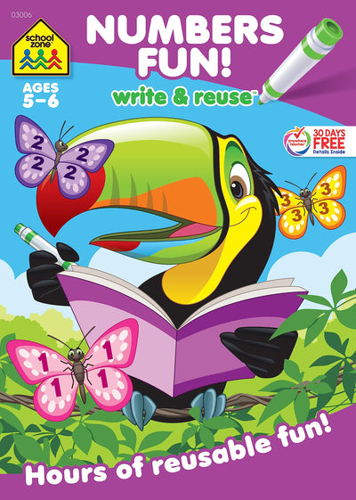 School Zone - Numbers Fun! Write & Reuse Workbook - Ages 5 to 6, Preschool to Kindergarten, Writing, Tracing, Counting, Early Math, Wipe Clean (School Zone Write & Reuse Workbook)