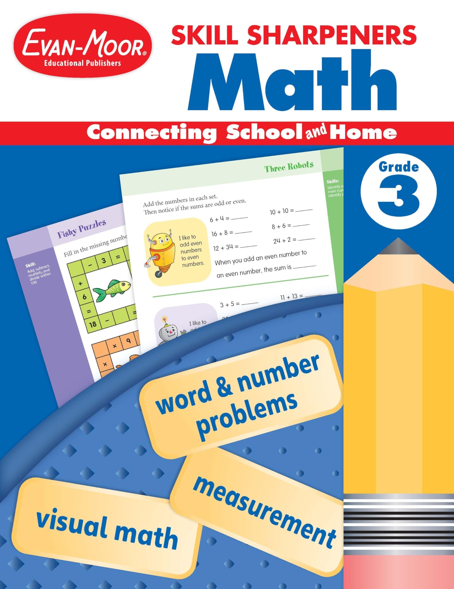 Evan-Moor Skill Sharpeners Math Workbook, Grade 3, Multiplication, Division, Test Prep, Number Sequencing, Geometry, Measurements, Graphing, Fractions, Tell Time, Money, Fun Activities, Homeschool