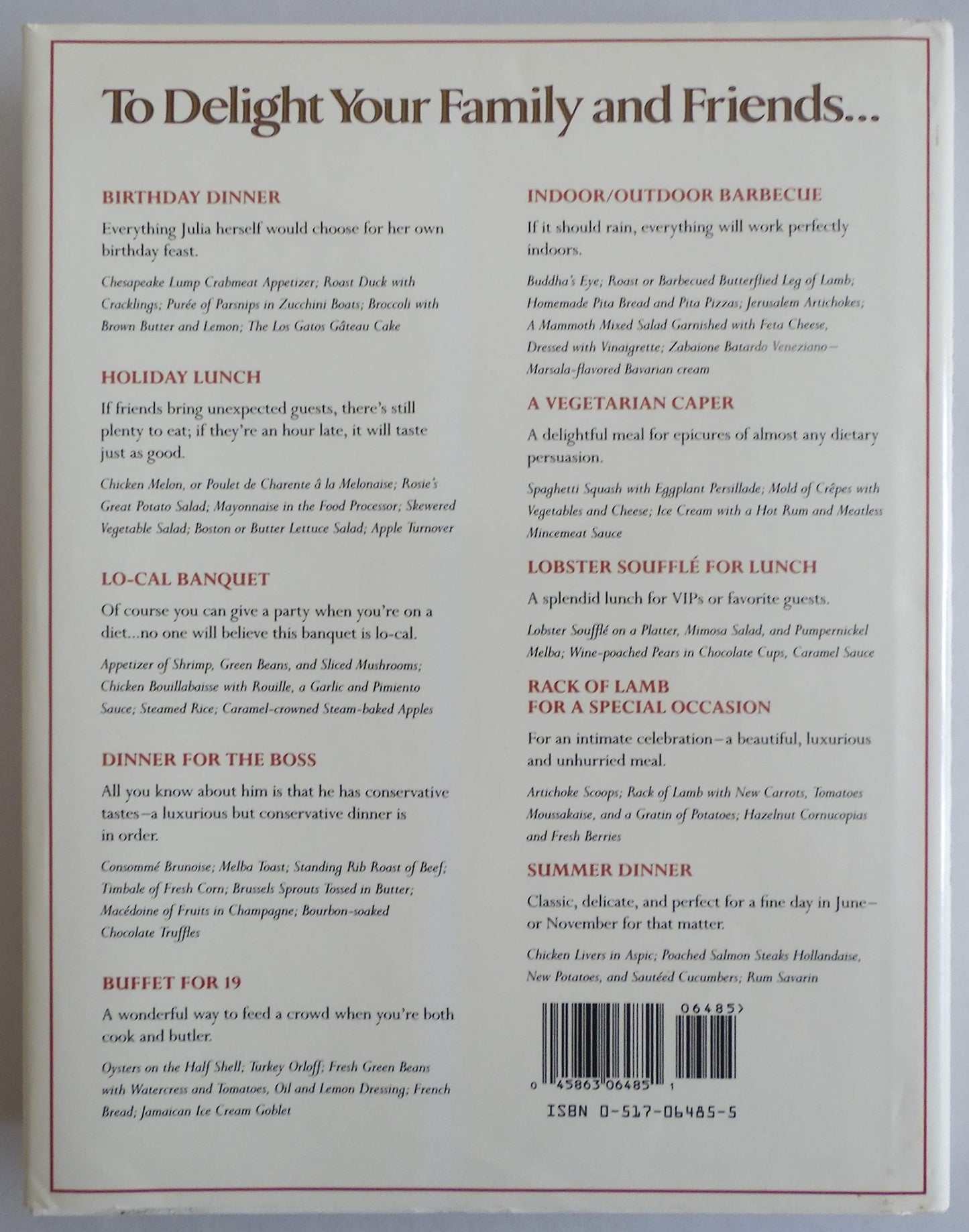 Julia Childs Menu Cookbook
