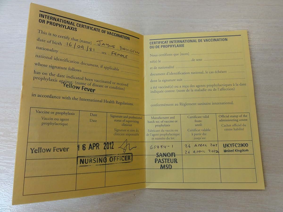 International Certificate of Vaccination with Vinyl