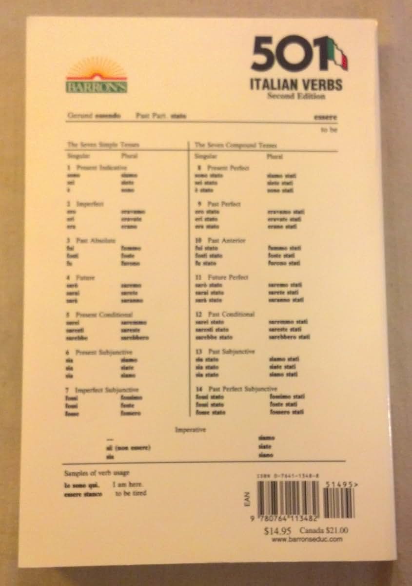 501 Italian Verbs: Fully Conjugated in All the Tenses in a New Easy-To-Learn Format Alphabetically Arranged (Barrons 501 Verbs Series) (English and Italian Edition)