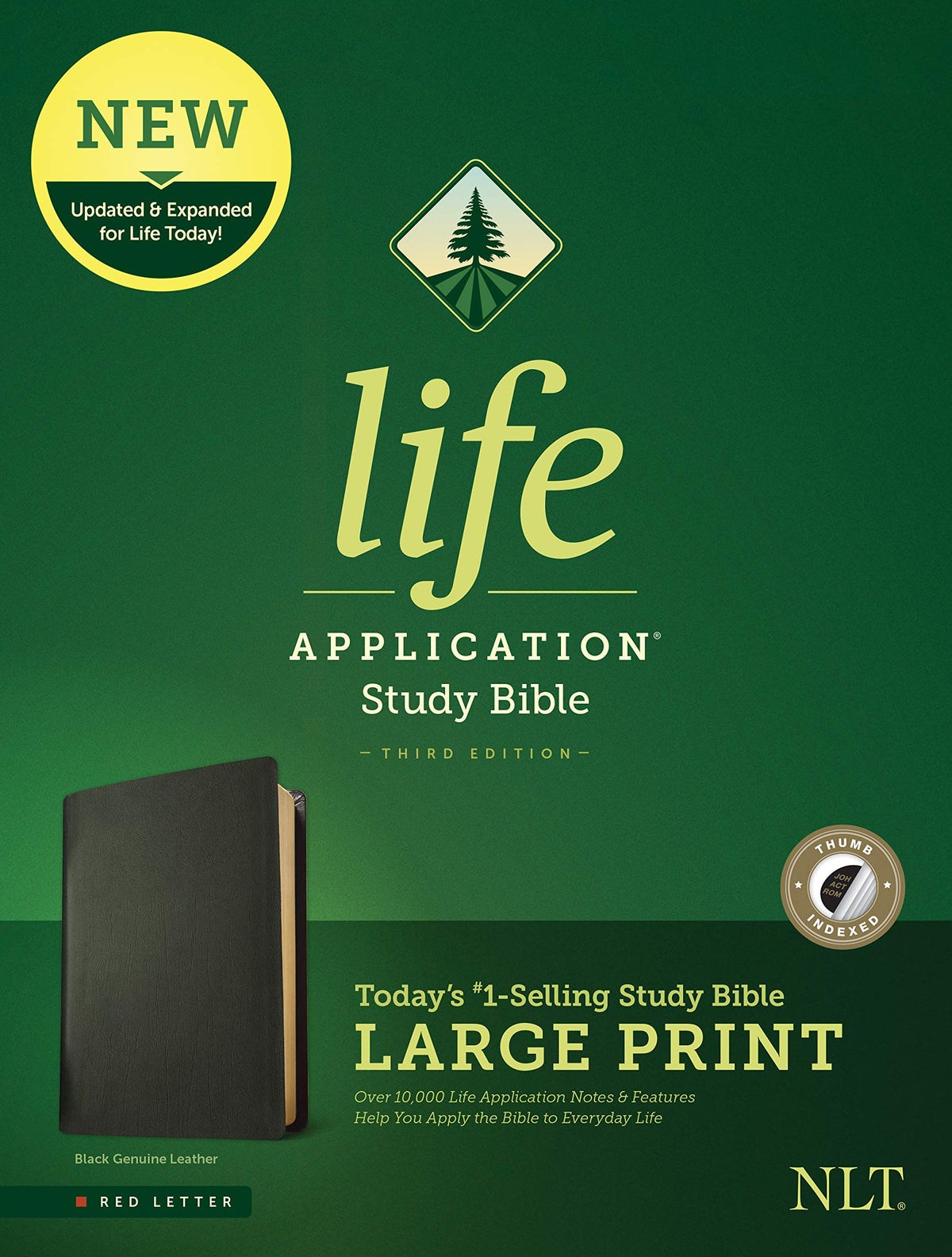 Tyndale NLT Life Application Study Bible, Third Edition, Large Print (Genuine Leather, Black, Indexed, Red Letter) - New Living Translation Bible, Large Print Study Bible for Enhanced Readability
