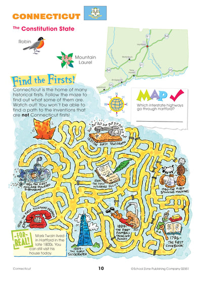 School Zone Travel the Great States Workbook: 64 Pages, 3rd Grade, Geography, Map-Reading, United States, Ages 8+ (Activity Zone Book Series)